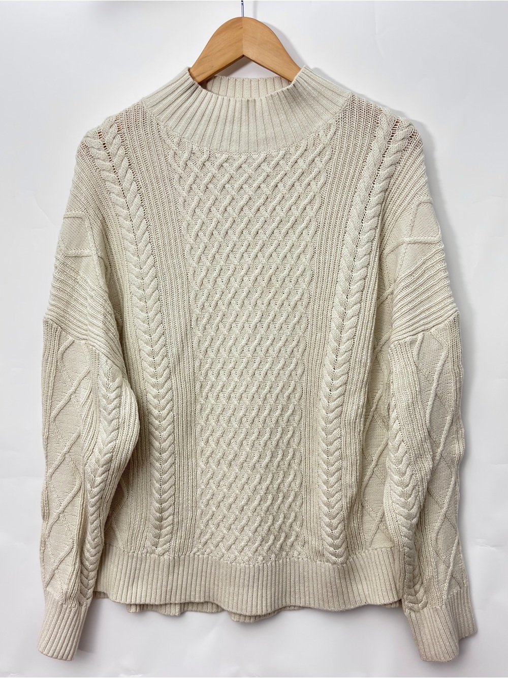 J. Crew Cable Knit Sweater Fisherman Mock Neck Cream Women XL